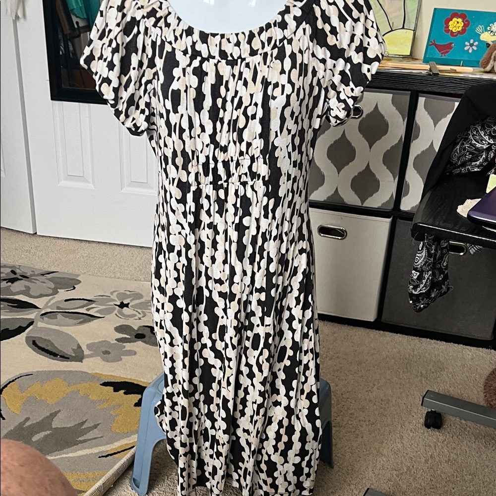 Elegant Black and White and tan midi dress